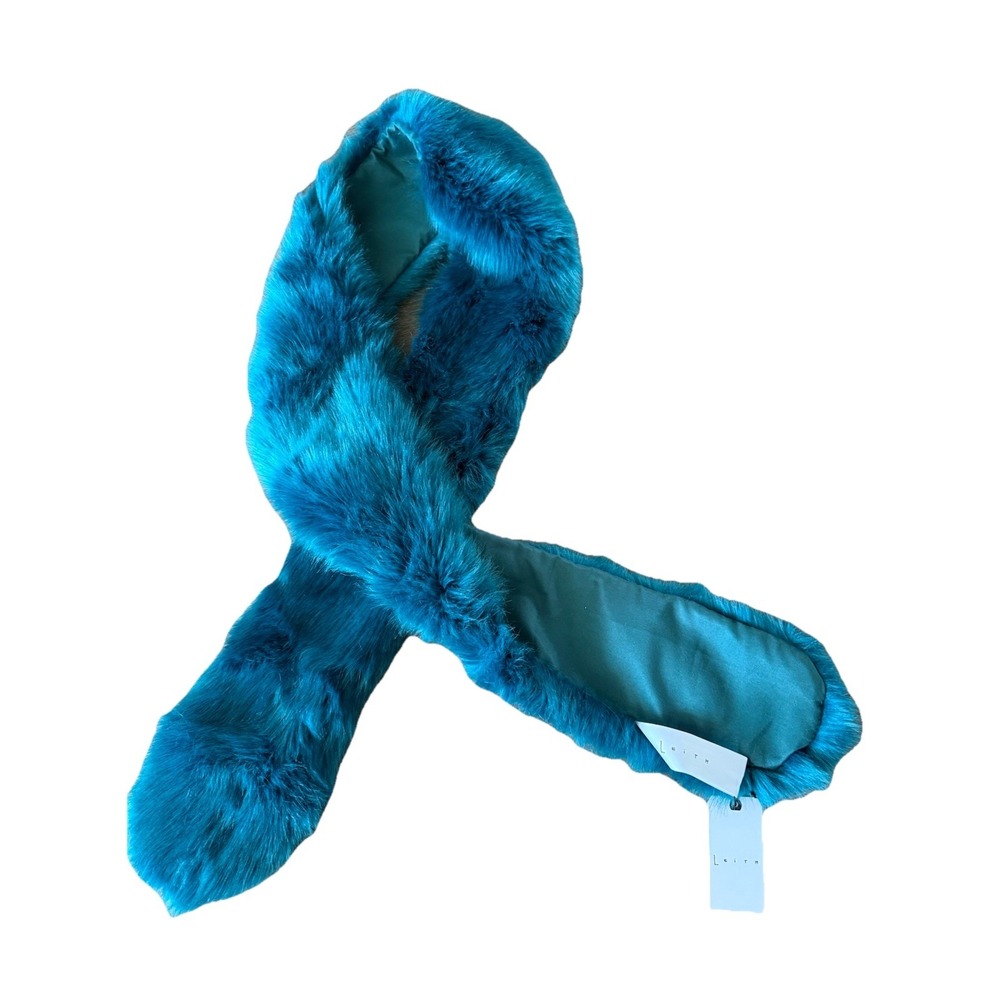 NWT Leith‎ By Nordstrom Green Teal Blue Faux Fur Scarf boho festival whimsy twee